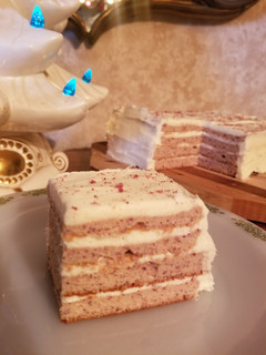A picture of Keto/GF Cranberry Cake with Lemon Cream Cheese Frosting.