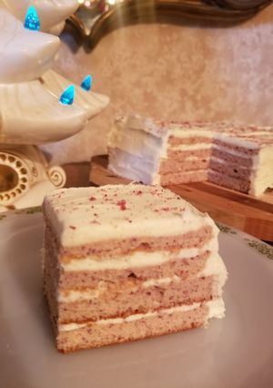 A picture of Keto/GF Cranberry Cake with Lemon Cream Cheese Frosting.