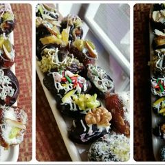 A picture of Stuffed dates with dry fruits and chocolate.
