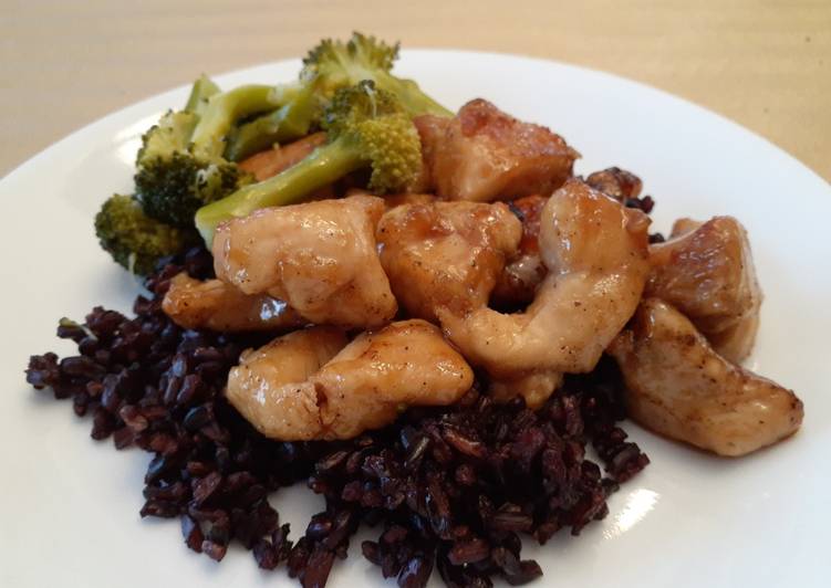 Step-by-Step Guide to Prepare Quick Honey Garlic Chicken on Black Japonica Rice