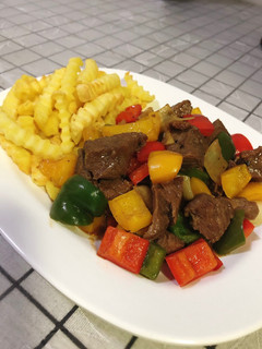 A picture of Shaking Beef with Potatoes.
