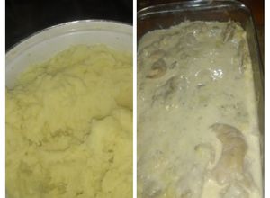 Una foto de Salmón de mar en crema de Roquefort (dieta) con puré