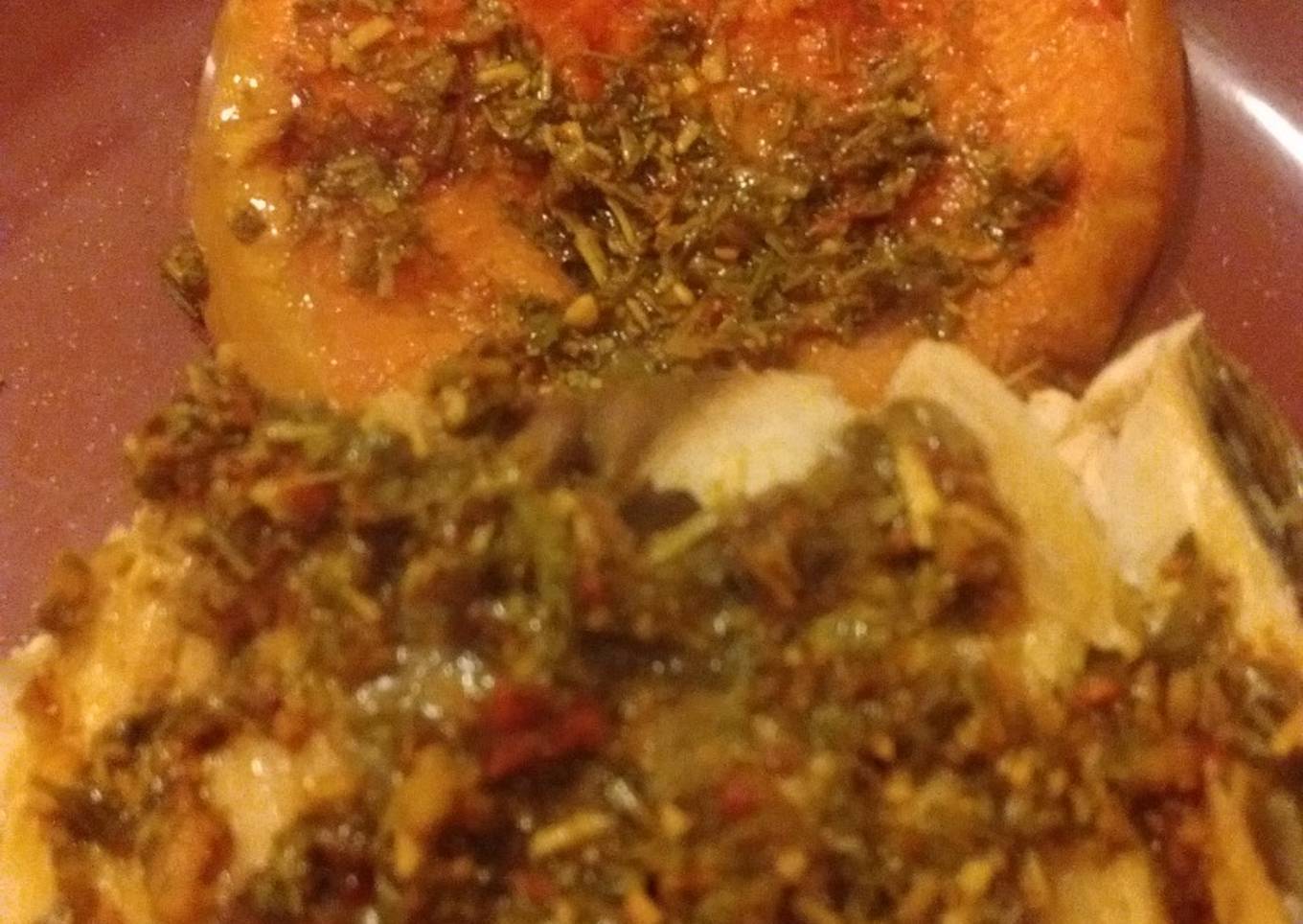 Anchoita de banco y calabaza al hormo con chimichurri
