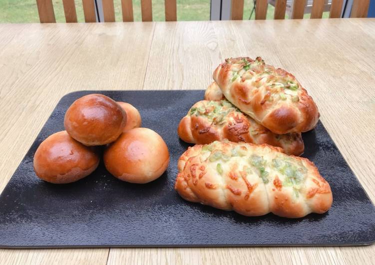 Spring onion &amp; cheese braided bread and Nutella bread