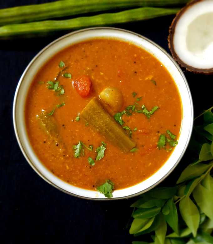 A picture of Kerala style varutharacha sambar.