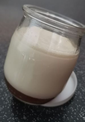 Une photo de Yaourt nature avec confiture de fraise à la yaourtière
