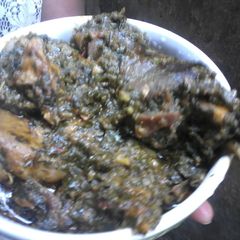 A picture of Goat Meat in Efere Affang.(Goat meat in Affang Soup.