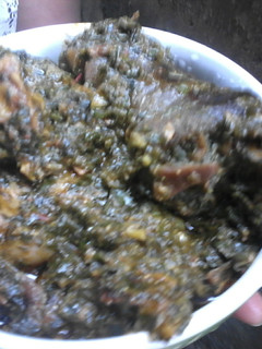 A picture of Goat Meat in Efere Affang.(Goat meat in Affang Soup.