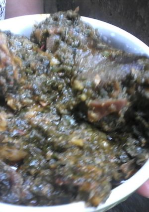 A picture of Goat Meat in Efere Affang.(Goat meat in Affang Soup.