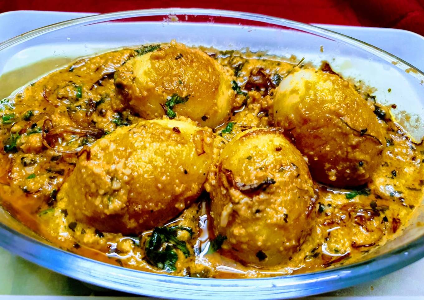 Egg Malai Curry with coconut and yogurt sauce