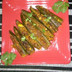 Bharwa (stuffed) bhindi A picture of Bharwa (stuffed) bhindi.