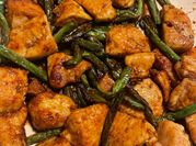 A picture of chicken beans stir fry