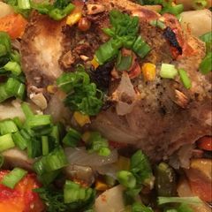 A picture of Roasted Chicken with Vegetables.