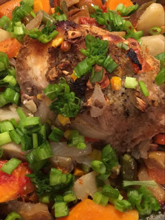 A picture of Roasted Chicken with Vegetables.