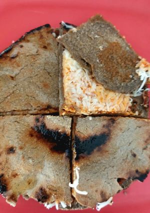 A picture of Pearl millet flour garlic - cheesy rotla.