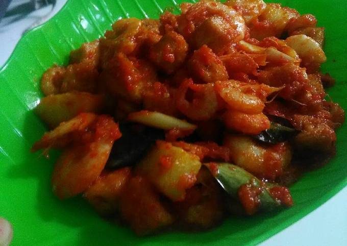 Balado udang tahu kentang