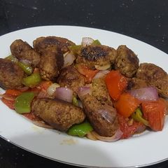 A picture of Sizziling sriracha beef kabab.