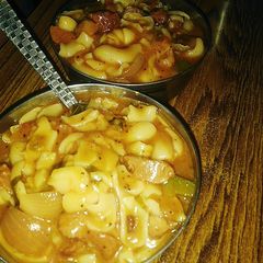 A picture of Full gravy pasta and soyabean.