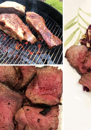 A picture of Sweet & Spicy Wagyu Beef Roast with Grilled Asian Slaw.
