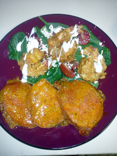 A picture of Sweet & Spicy (apricot pork chops with buffalo shrimp).