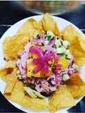 Coleslaw poke bowl with crispy corn chips