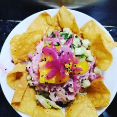 Coleslaw poke bowl with crispy corn chips A picture of Coleslaw poke bowl with crispy corn chips.