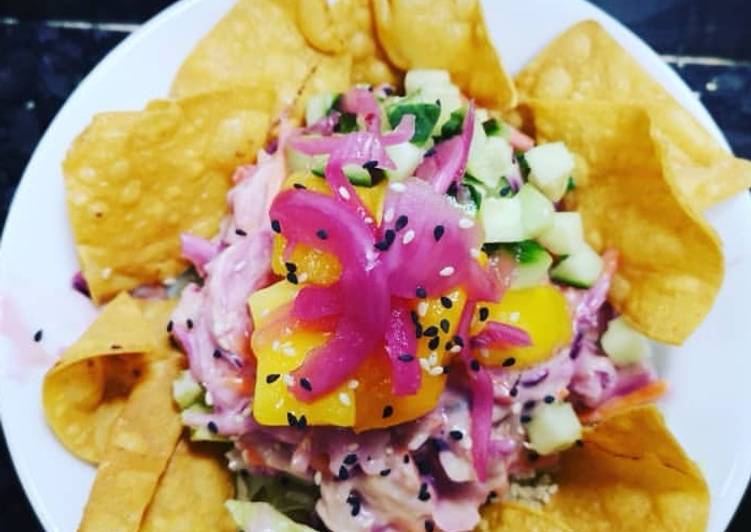 Recipe of Perfect Coleslaw poke bowl with crispy corn chips