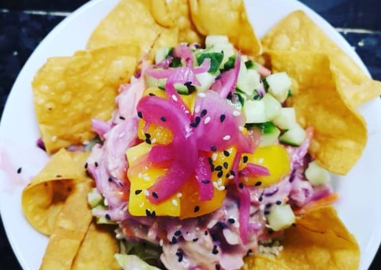 Step-by-Step Guide to Make Homemade Coleslaw poke bowl with crispy corn chips