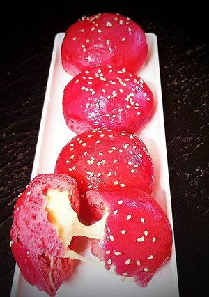 A picture of Red hot cheese filled Buns.