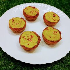 A picture of Leftover potato curry and rice muffin.