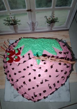 Foto resep Kue brownies ultah bentuk strawberry