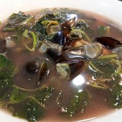 A picture of Amaranth Soup with Anchovies and Century Egg.