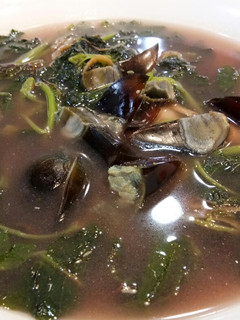 A picture of Amaranth Soup with Anchovies and Century Egg.