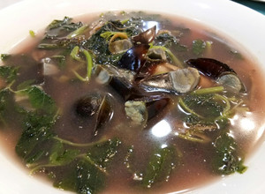 A picture of Amaranth Soup with Anchovies and Century Egg.