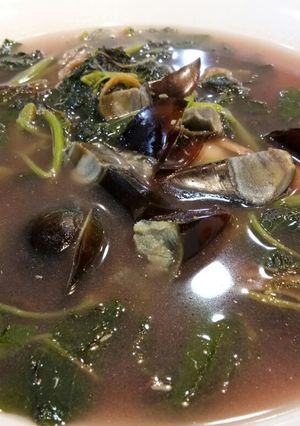 A picture of Amaranth Soup with Anchovies and Century Egg.