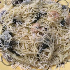A picture of Buttery shrimp scampi in a white wine sauce over angel hair pasta#mycookbook.