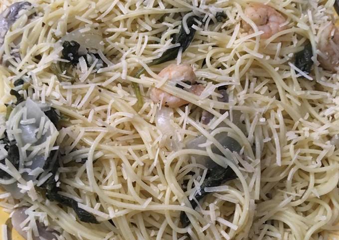 Recipe of Perfect Buttery shrimp scampi in a white wine sauce over angel hair pasta #mycookbook