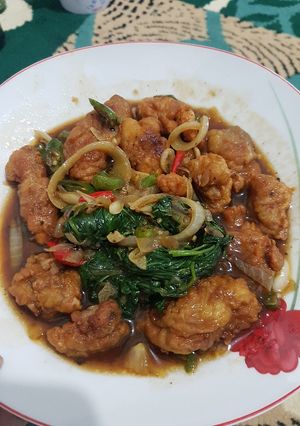 Foto resep Ayam Crispy Kangkung Saus Lada Hitam