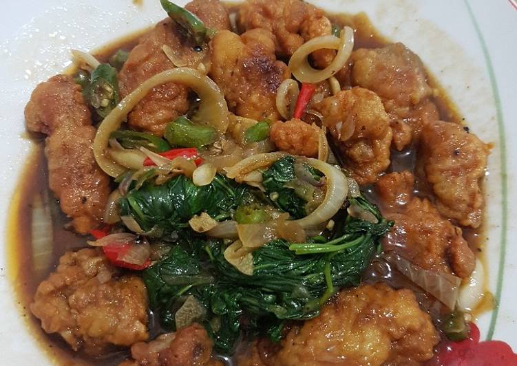 Resep Ayam Crispy Kangkung Saus Lada Hitam, Lezat Sekali