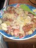 steamed cabbage with bacon,ham, red potatos