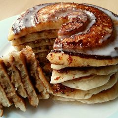 A picture of Vickys Cinnamon Roll Pancakes, GF DF EF SF NF.