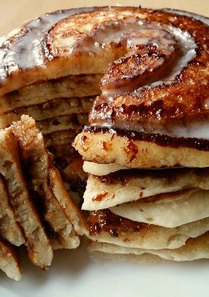 A picture of Vickys Cinnamon Roll Pancakes, GF DF EF SF NF.