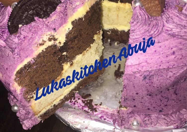 Step-by-Step Guide to Make Super Quick Homemade Easy Chocolate And Vanilla Birthday Cake with purple frosting