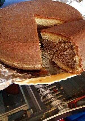A picture of Half chocolate cake.