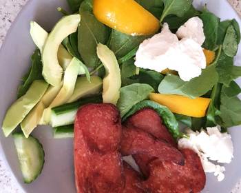 Fast Cooking Methods Lunch today Spam Spinach Avocadocucumberand two soft cheeses Very Delicious