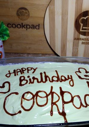 A picture of Three milk cake with Cookpad 🧡.