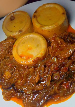 A picture of Moi moi and Onion Sauce 🧆.