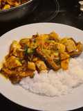 Mapo Tahu Pedas dengan Salmon dan Jamur Shiitake