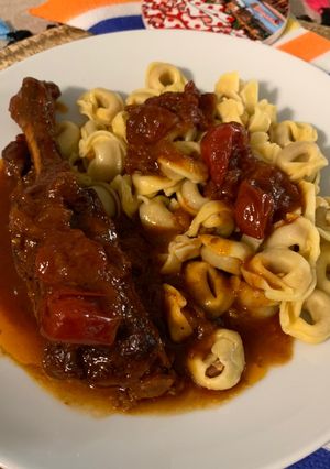 A picture of Venison Stew with Tortellini.