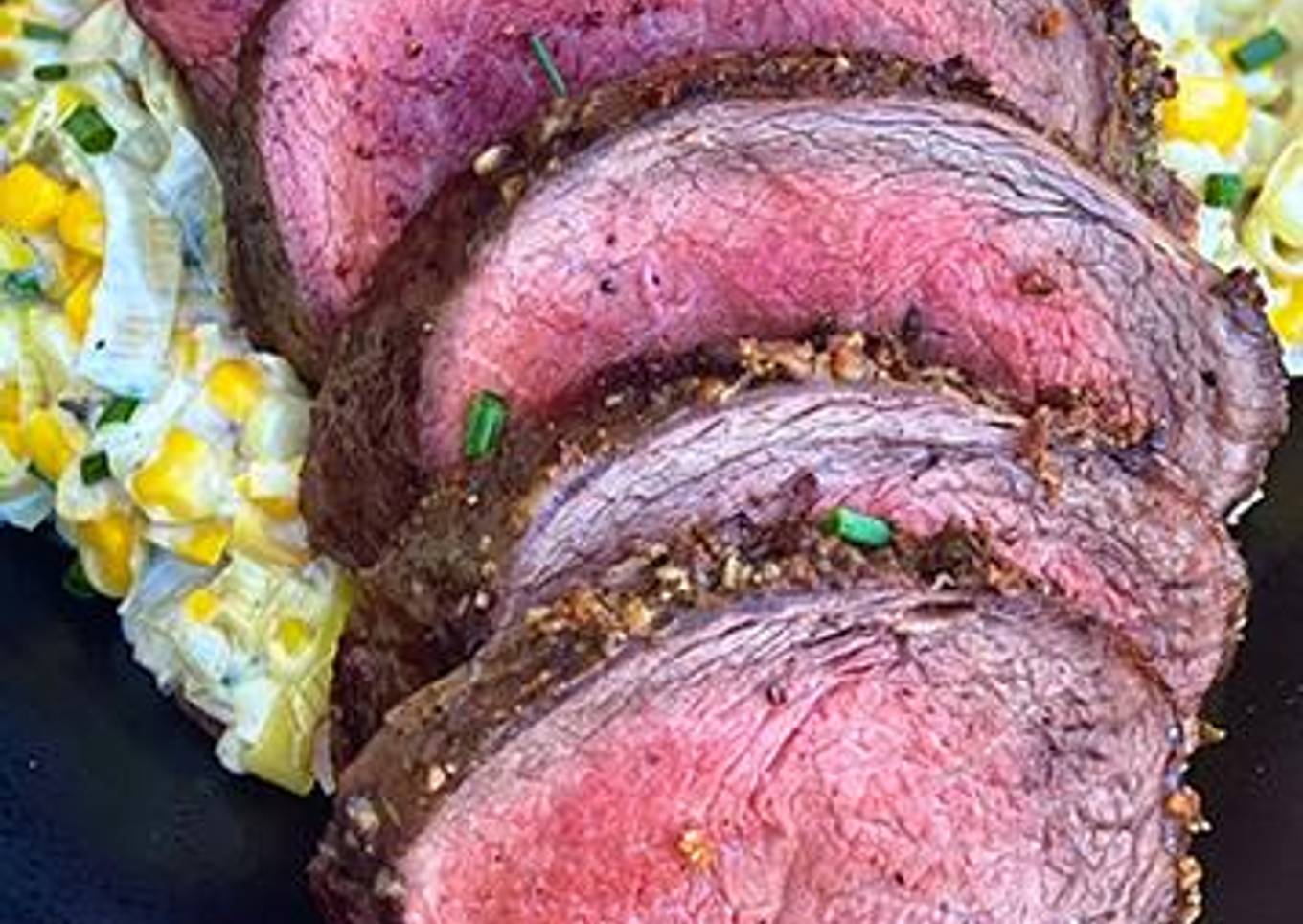 Recipe of Homemade Garlic-Rubbed Wagyu Teres Major Roast with Creamed
Leeks and Corn